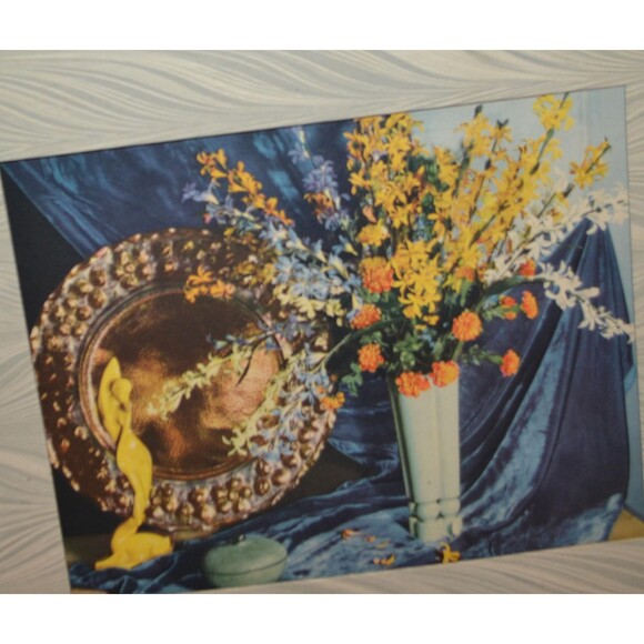 Vintage Print 1940s Floral Statues Print with Drape and Matte - Picture 5 of 7